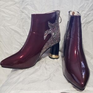 NEW SIZE 39(8) BURGANDY Or BLACK BLING FASHION ANKLE BOOTS 3"